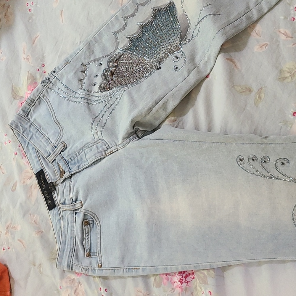 TKC Designs Light washed Gem Butterfly Jeans